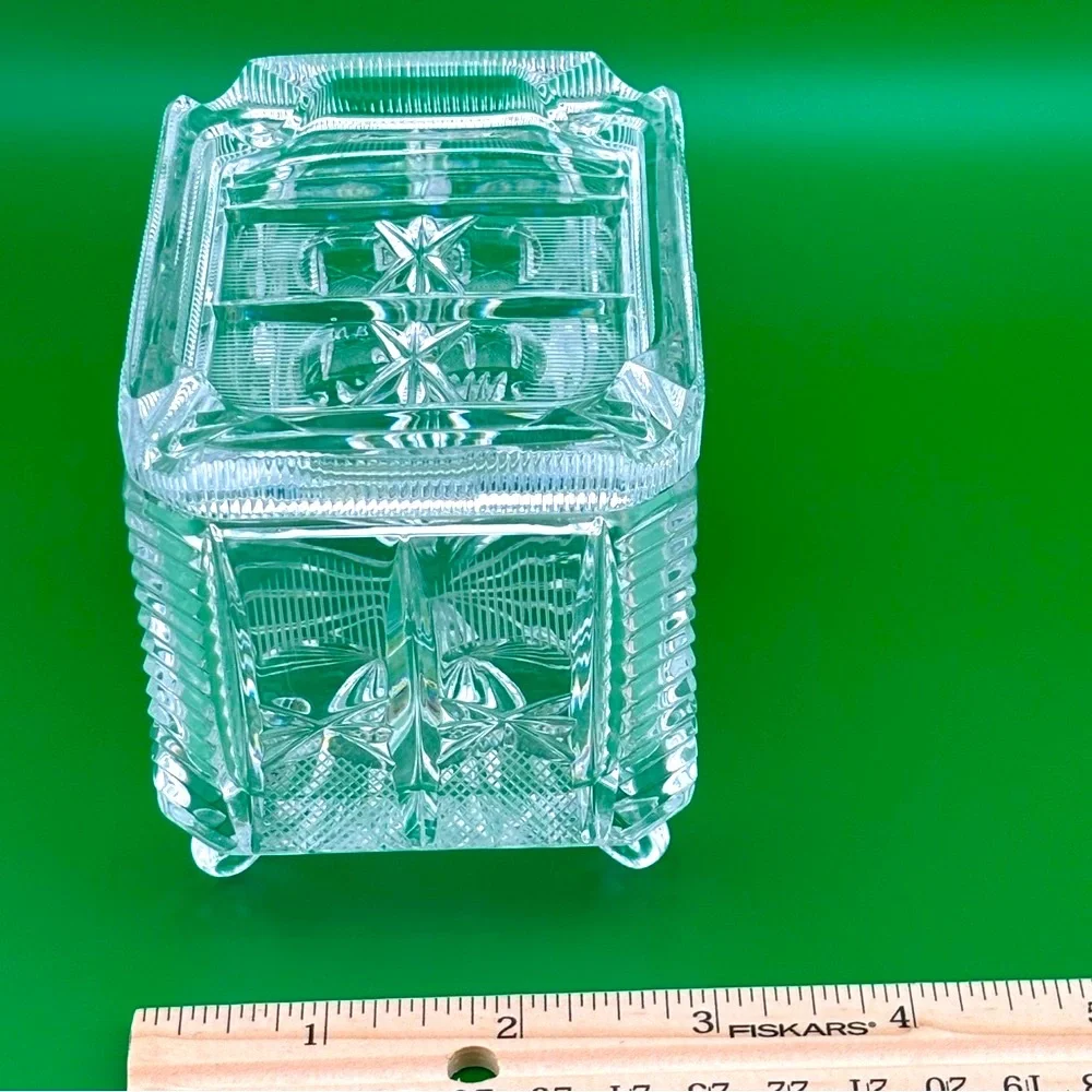 Vintage American Brillant Cut Glass Covered Cigarette Box.